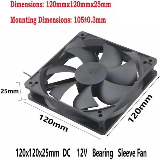Alt view image 2 of 6 - 1 Piece DC 12V 2 Wire 4Pin 120x120x25mm Cooler 12025 12cm PC Case System Cooling Fan 120mm x 25mm 120mm*120mm