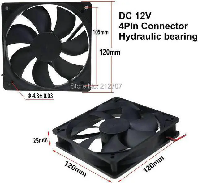 Alt view image 2 of 6 - 120mm 120x25mm 12V 4Pin DC Brushless PC Computer Hydraulic Bearing CPU Cooling Fan