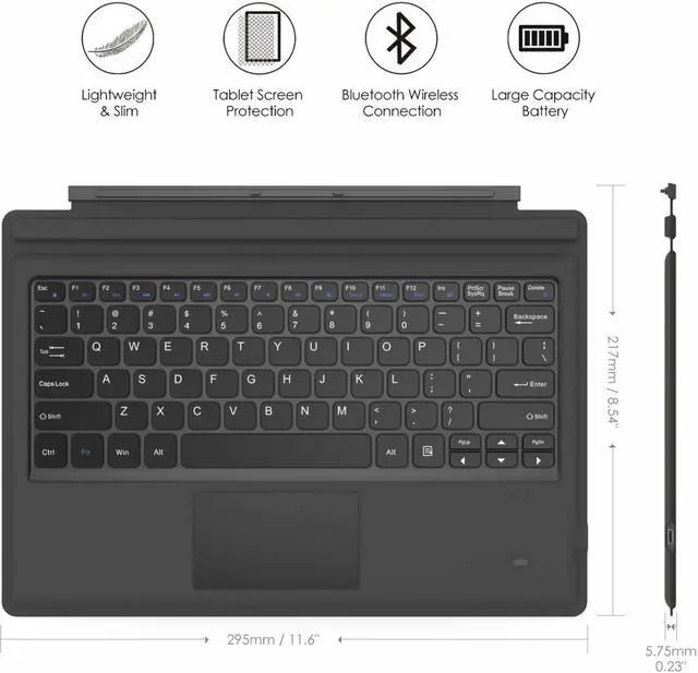 Alt view image 3 of 7 - For Microsoft Surface Pro 7/Pro 6/5 Type Cover Wireless Bluetooth Keyboard
