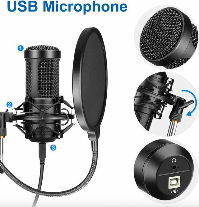 Alt view image 4 of 7 - Aokeo Professional USB Streaming Podcast PC Condenser Microphone With Stand+Pop