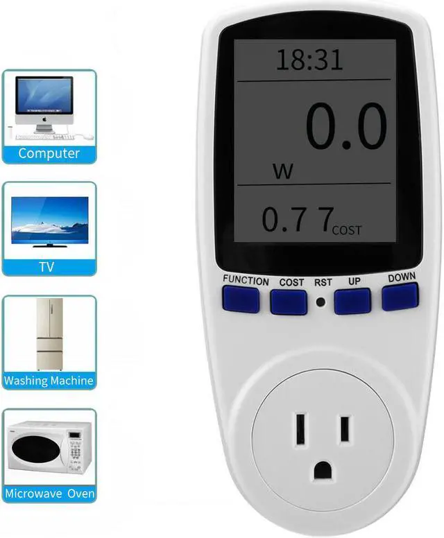 Alt view image 3 of 7 - Digital Outlet Power Meter Energy Monitor Volt Watt Voltage Amps Socket Analyzer