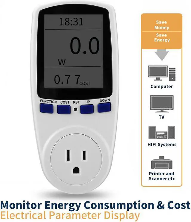 Alt view image 7 of 7 - Digital Outlet Power Meter Energy Monitor Volt Watt Voltage Amps Socket Analyzer