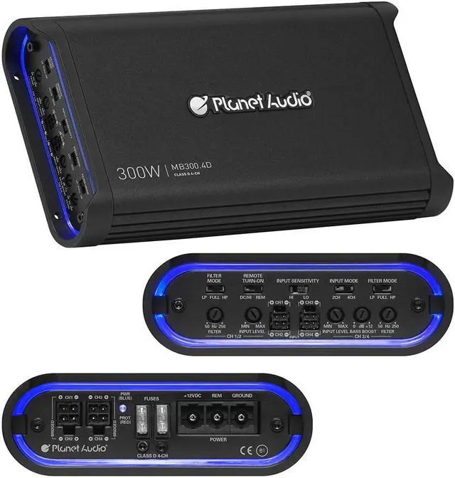 Alt view image 7 of 11 - PLANET AUDIO MB300.4D Planet Audio Mini Bang Series Amplifier 1200 Watts Max Four Channel Digital