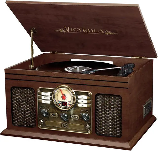 Alt view image 5 of 7 - Victrola Nostalgic Classic Wood 6-in-1 Bluetooth Turntable Entertainment Center, Espresso