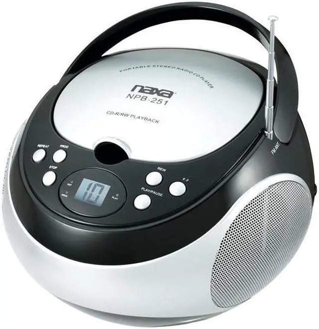 Alt view image 4 of 6 - Naxa NPB251BK Portable CD Player with AM/FM Radio (Black)