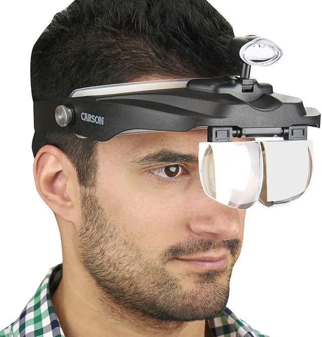 Alt view image 2 of 15 - CARSON CP-60 Carson LED Lighted Head Visor Magnifier 1.5x2x2.5x3x