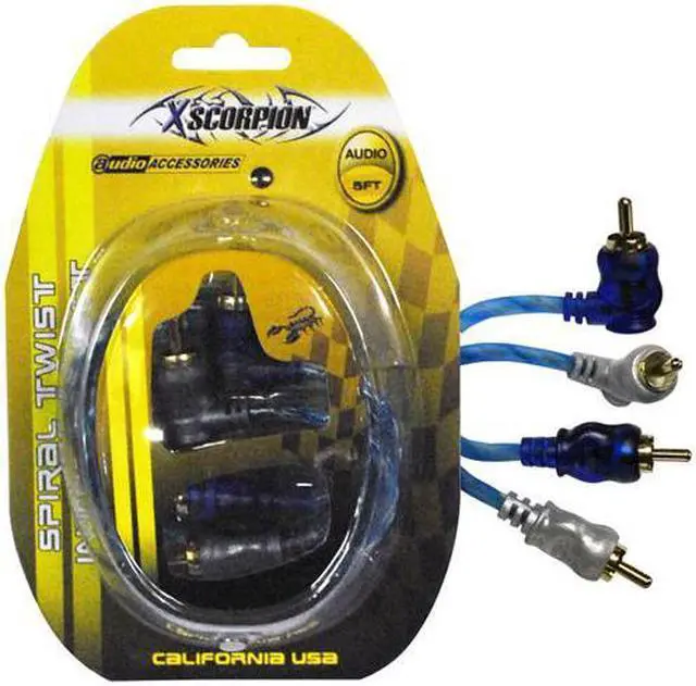 Main image of XSCORPION STP6 RCA CABLE 6' RIGHT ANGLE BLUE/PLATINUM TWISTED