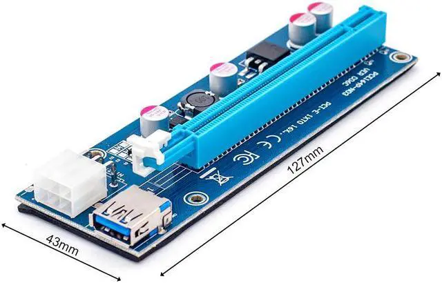 Alt view image 3 of 5 - 006C PC PCIe PCI-E PCI Express Riser Card 1x to 16x USB 3.0 Data Cable SATA to 6Pin IDE Molex Power Supply for BTC Miner Machine