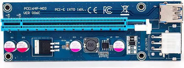 Alt view image 2 of 5 - 006C PC PCIe PCI-E PCI Express Riser Card 1x to 16x USB 3.0 Data Cable SATA to 6Pin IDE Molex Power Supply for BTC Miner Machine