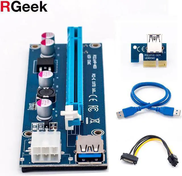 Main image of 006C PC PCIe PCI-E PCI Express Riser Card 1x to 16x USB 3.0 Data Cable SATA to 6Pin IDE Molex Power Supply for BTC Miner Machine