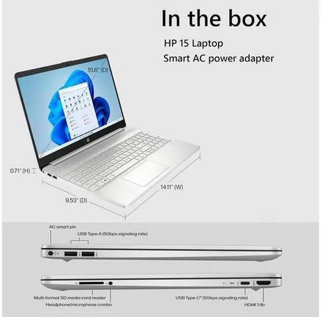 Alt view image 3 of 5 - HP 15 Laptop, 15.6" FHD (1920 x 1080) Display, Intel Core 12TH i3-1215U Upto 4.4GHz, 16GB RAM, 256GB NVMe SSD, HDMI, Card Reader, Wi-Fi, Bluetooth, Windows 11 Pro/XTREDURA FLASH DRIVE