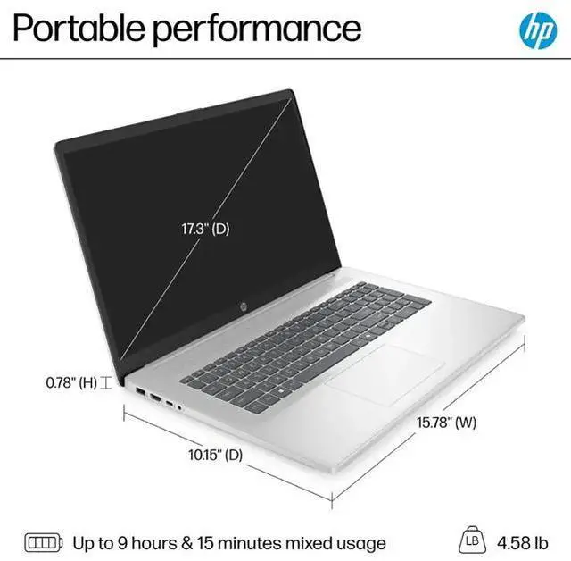 Alt view image 3 of 6 - HP 17 Home & Business Laptop,17.3" FHD 1920 x 1080 , AMD Ryzen 5  7520U (Beat i5-1135G4) 8GB DDR5 RAM, 256GB SSD, Webcam, Bluetooth, Wi-Fi, MS Office License  Windows 11 Home/XTREDURA FLASH Drive