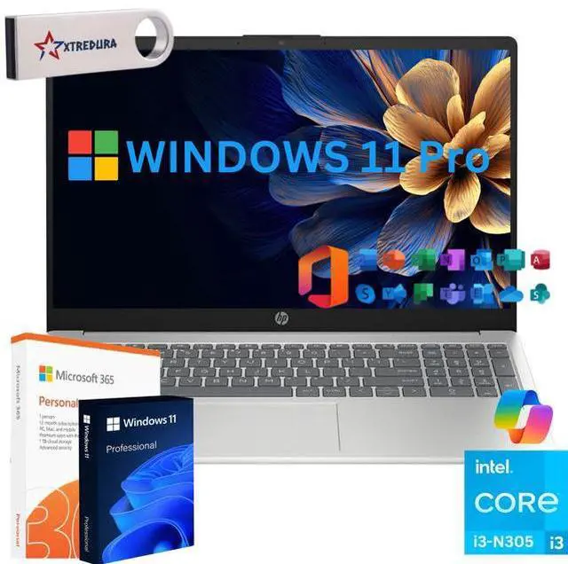 Main image of HP 17 Home & Business Laptop,17.3" HD+(1600 x 900) , Intel Core i3-N305 (Beat Ryzen 5 7520U) 32GB  RAM, 256GB SSD, Webcam, Bluetooth, Wi-Fi, MS Office License  Windows 11 Pro/XTREDURA FLASH Drive