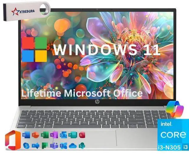 Main image of HP 17 Home & Business Laptop,17.3" HD+ (1600 x 900) , Intel Core i3-N305 (Beat Ryzen 5 7520U) 64GB  RAM, 2TB SSD, Webcam, Bluetooth, Wi-Fi, MS Office Lifetime Windows 11 Home/XTREDURA FLASH Drive