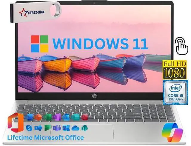 Main image of HP 15.6" FHD Touchscreen Business&Home Laptop, 13th Intel Core i5-1334U Upto 4.6GHz, 32GB RAM, 256GB PCle SSD, LifeTime MS Office Windows 11 Pro/ Xtredura Flash Drive