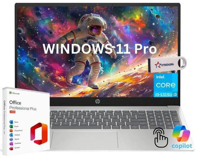 Main image of HP 15.6 HD Touchscreen Business&Home  Laptop - with Microsoft Office Lifetime License,13th Generation Intel core i3-1315U 6-Core Processor 8GB RAM, 256 GB PCIe SSD Windows 11 Home/Xtredura Flash Drive