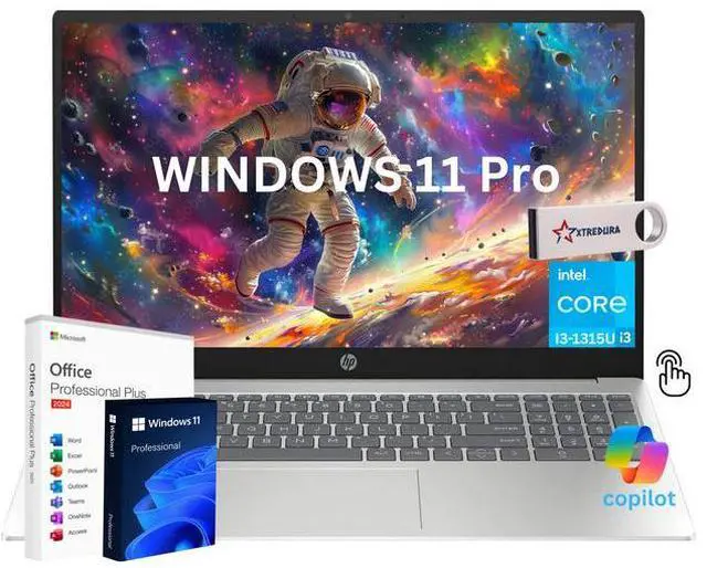 Main image of HP 15.6 HD Touchscreen Business&Home  Laptop - with Microsoft Office Lifetime License,13th Generation Intel core i3-1315U 6-Core Processor 32GB RAM, 512 GB PCIe SSD Windows 11 Pro/Xtredura Flash Drive