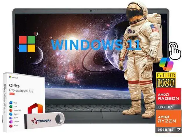 Main image of Dell Inspiron 3000 Home & Business Laptop Notebook ,15.6" FHD Touch Display,AMD Ryzen 7 7730U (Beat I5-1235U),16GB RAM,1TB SSD, Wi-Fi, Lifetime Microsoft Office, Windows 11 Home/XTREDURA FLASH Drive