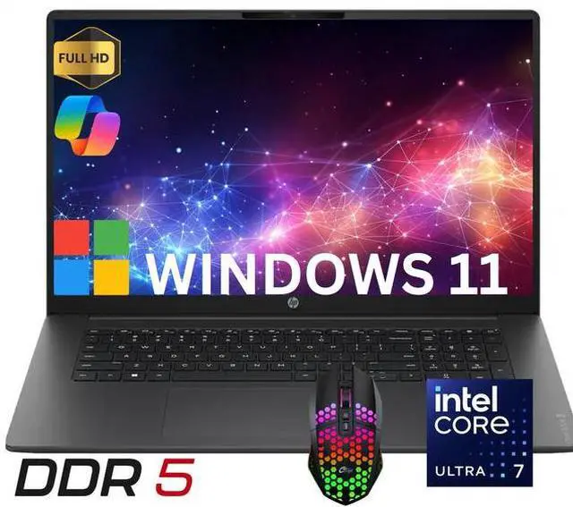 Main image of HP OmniBook3 17 AI PC Laptop 17.3" FHD IPS Display Intel Ultra 7 255U (Beats i7-13620H) Up to 5.2GHz 12 Core, 24GB DDR5, 512GB SSD, Wi-Fi 7 Windows 11 Home/ LED Mouse