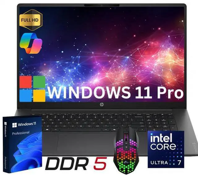 Main image of HP OmniBook3 17 AI PC Laptop 17.3" FHD IPS Display Intel Ultra 7 255U (Beats i7-13620H) Up to 5.2GHz 12 Core, 24GB DDR5, 512GB SSD, Wi-Fi 7 Windows 11 Pro/ LED Mouse