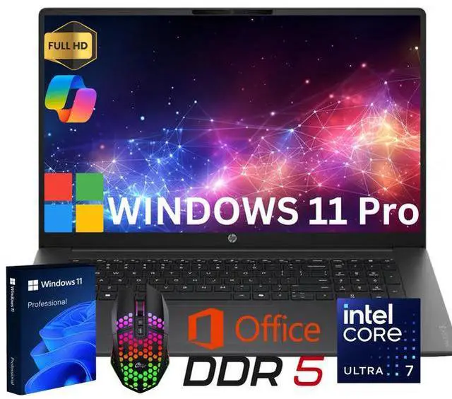 Main image of HP OmniBook 3 AI PC Laptop 17.3" FHD IPS Display Intel Ultra 7 255U Up to 5.2GHz 12 Core, 16GB DDR5, 1TB SSD, Wi-Fi 7, Life Time Office Windows 11 Pro/ LED Mouse