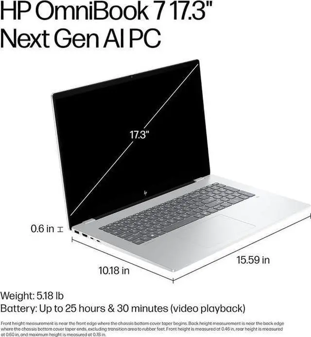 Alt view image 6 of 7 - HP 17 Business AI PC Laptop 17.3" FHD Touch IPS Display Intel Ultra 7 256V (Beats i7-13620H) NVIDIA GeForce RTX 4050, 16GB DDR5, 512GB SSD, Wi-Fi 7 Win11 Home/ Hub