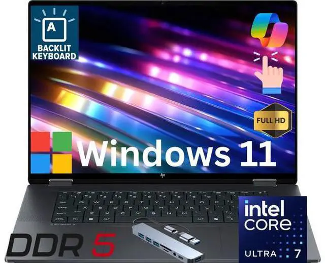 Main image of HP OmniBook X Flip 2-in-1 16 AI PC Laptop 16" FHD+ Touch IPS Display Intel Ultra 7 256V (Beats i7-13620H) 16GB DDR5, 2TB SSD, Wi-Fi 7, Backlit Keyboard, Win11 Home/HUB
