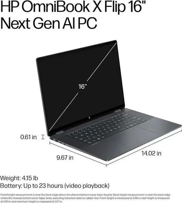 Alt view image 5 of 7 - HP OmniBook X Flip 2-in-1 16 AI PC Laptop 16" FHD+ Touch IPS Display Intel Ultra 7 256V (Beats i7-13620H) 16GB DDR5, 2TB SSD, Wi-Fi 7, Backlit Keyboard, Win11 Home/HUB