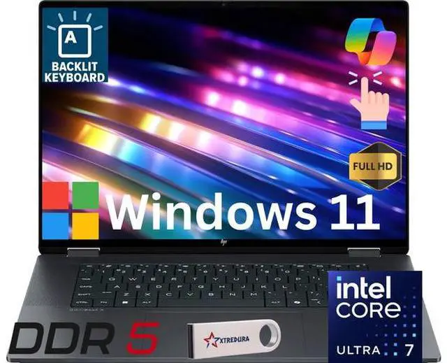 Main image of HP OmniBook X Flip 2-in-1 16 AI PC Laptop 16" FHD+ Touch IPS Display Intel Ultra 7 256V (Beats i7-13620H) 16GB DDR5, 1TB SSD, Wi-Fi 7, Backlit Keyboard, Win11 Home/Flash Drive