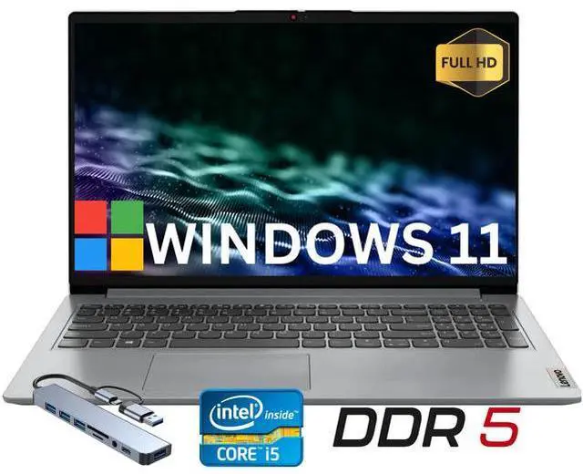 Main image of Lenovo Ideapad Slim 3i 15.6" Full HD Business&Home Laptop, 13th Intel Core i5-1335U Upto 4.6GHz, 16GB DDR5 RAM, 256GB PCle SSD, Windows 11 Home, Grey/HUB