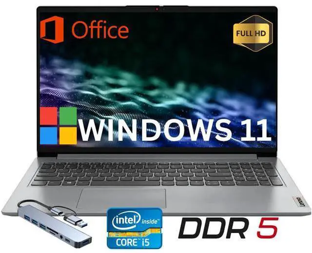 Main image of Lenovo Ideapad Slim 3i 15.6" Full HD Business&Home Laptop, 13th Intel Core i5-1335U Upto 4.6GHz, 12GB DDR5 RAM, 256GB PCle SSD, Windows 11 Home, Lifetime Microsoft Office License, Grey/HUB
