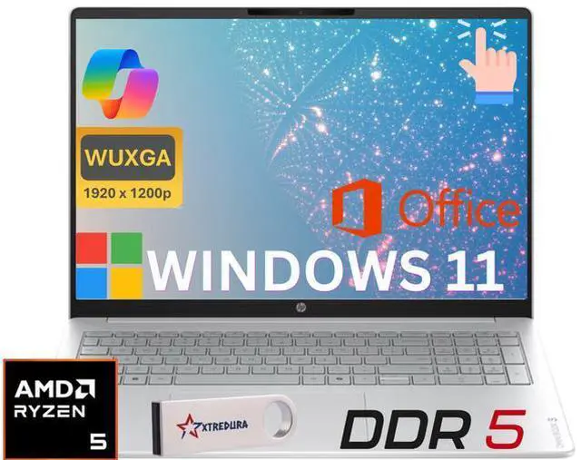 Main image of HP OmniBook3 16 AI PC Laptop 16" FHD+ Touchscreen AMD Ryzen 5 40 (Up to 4.3GHz 4 Core), 8GB DDR5,1TB SSD,AMD Radeon 610M, Lifetime Office, Windows 11 Home/ Flash Drive