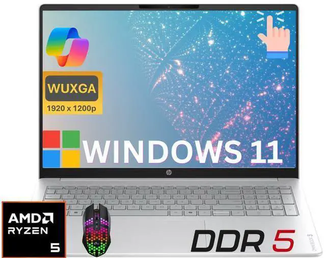 Main image of HP 16 Business AI PC Laptop 16" FHD+ Touch Display,AMD RYZEN 5 40 Up to 4.3GHz 4 Core, 8GB DDR5, 256GB SSD, Wi-Fi ,Windows 11 Home/ LED Mouse