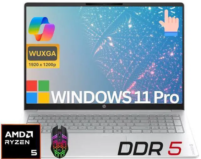 Main image of HP OmniBook3 16 AI PC Laptop 16" FHD+ Touchscreen AMD Ryzen 5 40 (Up to 4.3GHz 4 Core), 8GB DDR5, 512GB SSD,AMD Radeon 610M, Windows 11 Pro/ LED Mouse