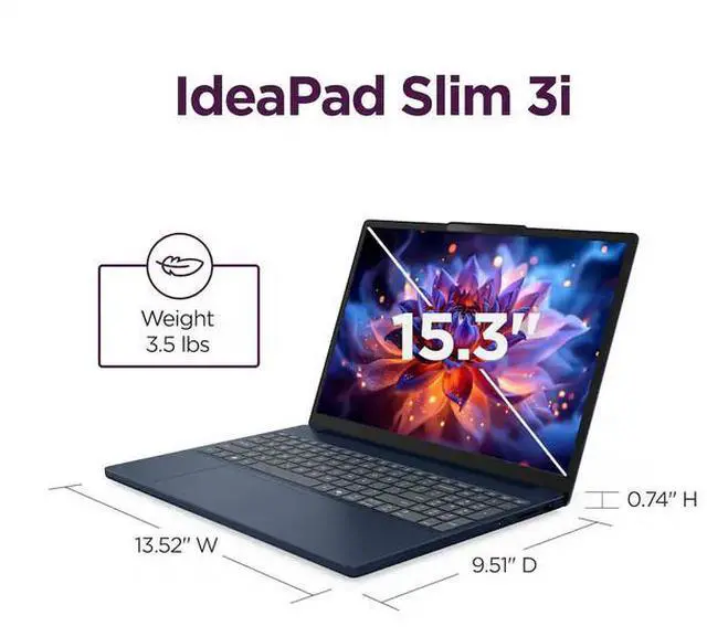 Alt view image 6 of 7 - Lenovo Ideapad Slim 3i 15.3" Full HD Touch 120Hz Business&Home Laptop, Intel Core 7 350 Beat I7-13620H, 16GB DDR5 RAM, 256GB PCle SSD, Windows 11 Home, Lifetime Microsoft Office License, Blue/HUB