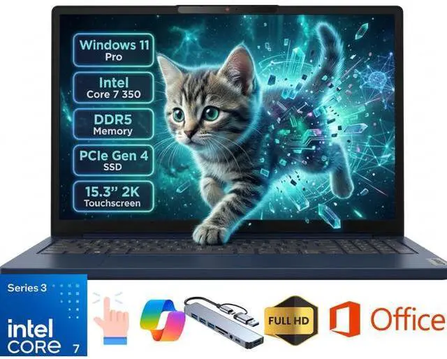Main image of Lenovo Ideapad Slim 3i 15.3" Full HD Touch 120Hz Business&Home Laptop, Intel Core 7 350 Beat I7-13620H, 16GB DDR5 RAM, 1TB PCle SSD, Windows 11 Pro, Lifetime Microsoft Office License, Blue/HUB