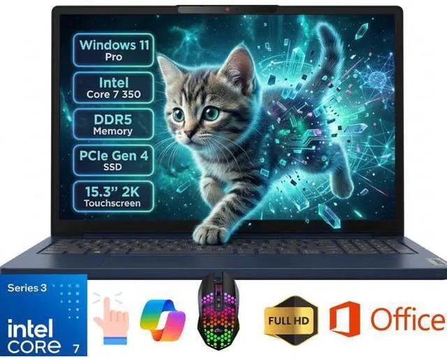 Main image of Lenovo Ideapad Slim 3i 15.3" Full HD Touch 120Hz Business&Home Laptop, Intel Core 7 350 Beat I7-13620H, 16GB DDR5 RAM, 1TB PCle SSD, Windows 11 Pro, Lifetime Microsoft Office License, Blue/LED Mouse