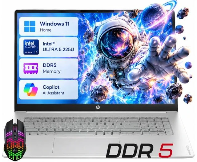 Main image of HP OmniBook3 17 AI PC Laptop 17.3" FHD IPS Display Intel Ultra 5 225U (Beats i5-1334U)Up to 4.8GHz 12 Core, 8GB DDR5, 512GB SSD, Wi-Fi 7 Windows 11 Home/ LED Mouse