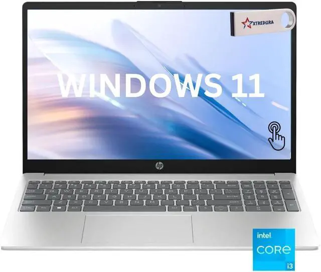 Main image of HP 15 Laptop, 15.6" HD Touch (1366 x 768) Display, Intel Core 12TH i3-1215U Upto 4.4GHz, 8GB RAM, 512GB NVMe SSD, HDMI,Wi-Fi, Bluetooth, Windows 11 Pro/XTREDURA FLASH DRIVE