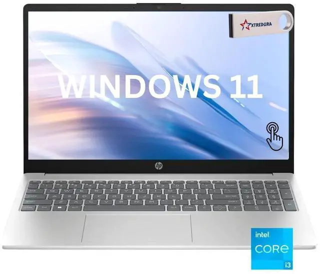 Main image of HP 15 Laptop, 15.6" HD Touch (1366 x 768) Display, Intel Core 12TH i3-1215U Upto 4.4GHz, 8GB RAM, 512GB NVMe SSD, HDMI,Wi-Fi, Bluetooth, Windows 11 Home/XTREDURA FLASH DRIVE