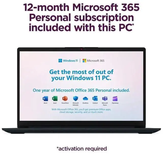 Alt view image 7 of 7 - Lenovo IdeaPad 1 Student Laptop, 15.6" HD Display, Intel Celeron N4500 Upto 2.8GHz, 8GB RAM, 256 Storage(128GB SSD+128GB eMMC), 1 Year Office 365,Windows 11 Home
