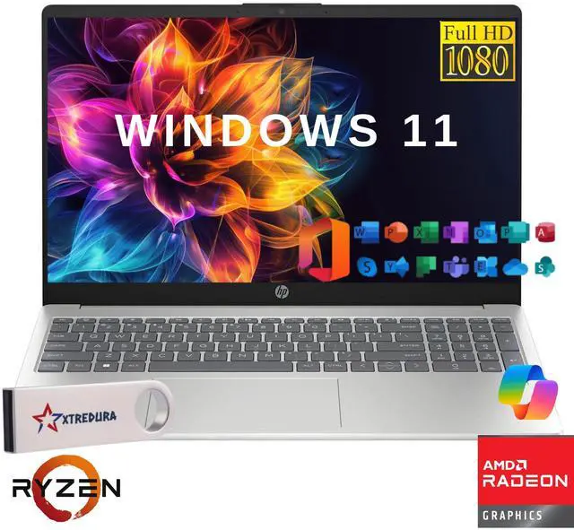 Main image of HP 17 Home & Business Laptop,17.3" FHD 1920 x 1080 , AMD Ryzen 5  7520U (Beat i5-1135G4) 8GB RAM, 2TB SSD, Webcam, Bluetooth, Wi-Fi, MS Office License  Windows 11 Home/XTREDURA FLASH Drive