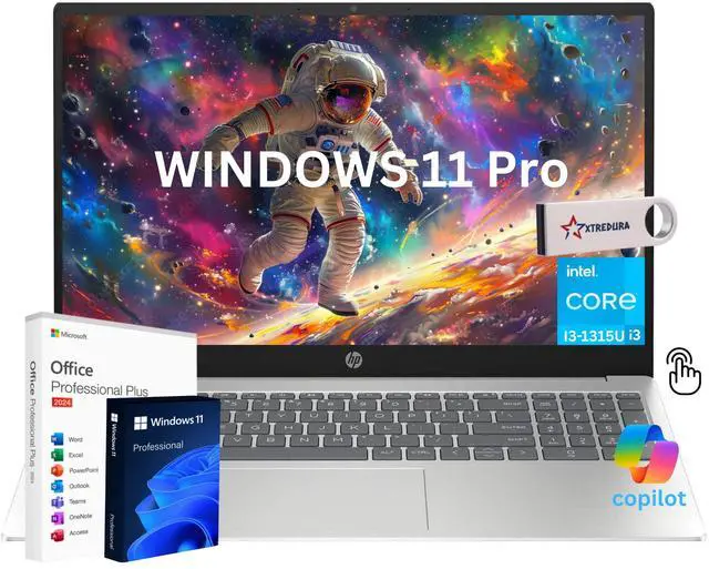 Main image of HP 15.6 HD Touchscreen Business&Home  Laptop - with Microsoft Office Lifetime License,13th Generation Intel core i3-1315U 6-Core Processor 8GB RAM, 256 GB PCIe SSD Windows 11 Pro/Xtredura Flash Drive