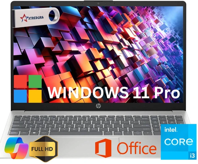 Main image of HP 15.6 Full HD Business&Home Laptop - with Microsoft Office Lifetime License,13th Generation Intel core i3-N305 6-Core Processor 16GB RAM, 256 GB PCIe SSD Windows 11 Pro/Xtredura Flash Drive