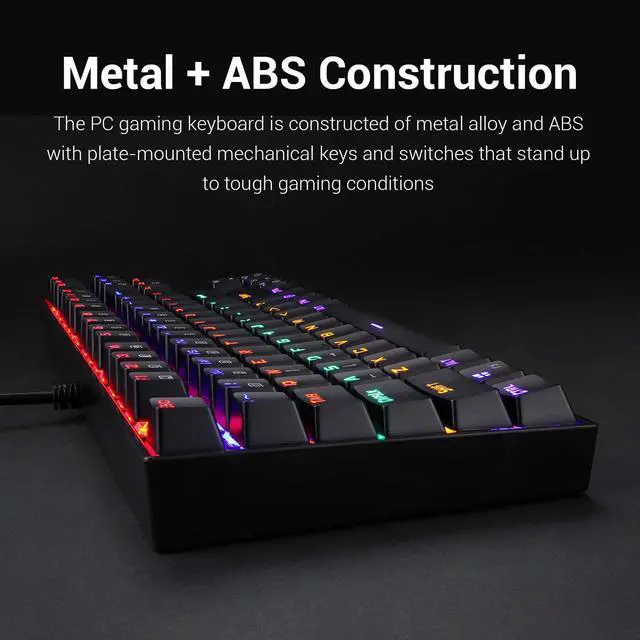 Alt view image 7 of 7 - K552 Mechanical Gaming Keyboard 87 Key Rainbow LED Backlit Wired with Anti-Dust Proof Switches for Windows PC (Black Keyboard, Red Switches)