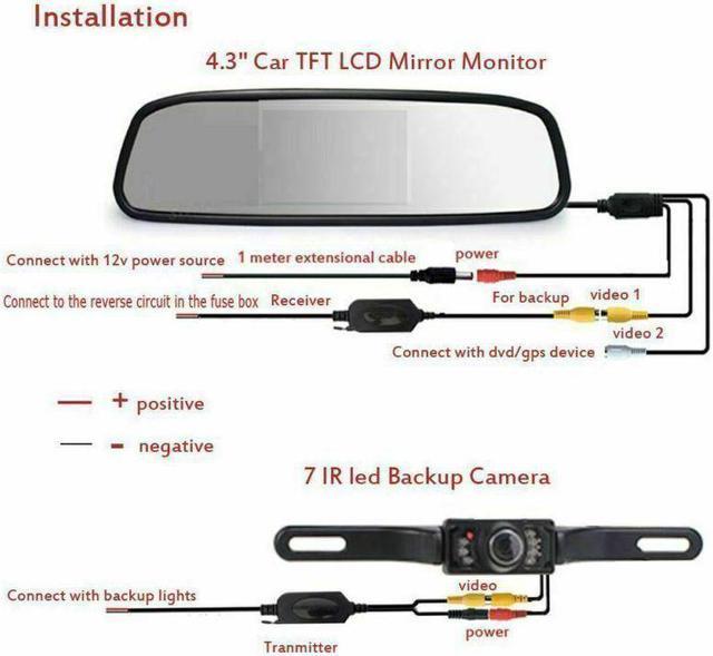 Wireless Car Backup Camera Rear View System Night Vision 7 LCD Mirror  Monitor