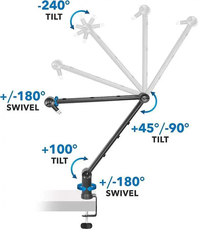 Alt view image 6 of 6 - MOUNT-IT! Adjustable Microphone Boom Arm [3/8 to 5/8 Screw Adapter] Suspension Scissor Mic Stand, Desk Mount For Blue Snowball, Yeti, & Other Studio and Gaming Microphones (With Cable Management)