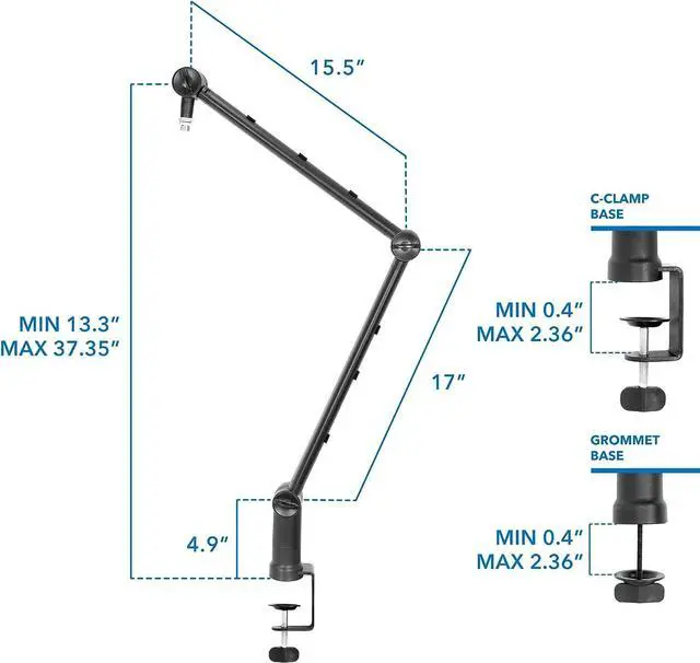 Alt view image 5 of 6 - MOUNT-IT! Adjustable Microphone Boom Arm [3/8 to 5/8 Screw Adapter] Suspension Scissor Mic Stand, Desk Mount For Blue Snowball, Yeti, & Other Studio and Gaming Microphones (With Cable Management)
