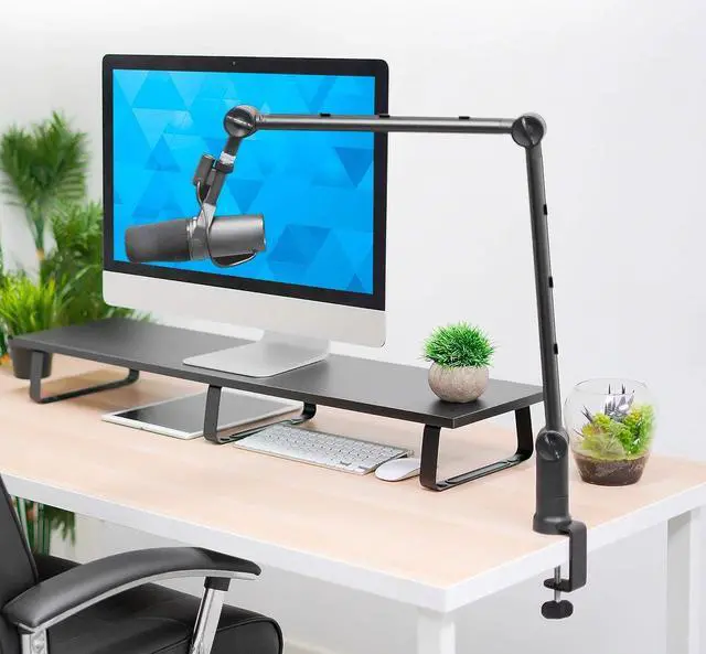 Alt view image 2 of 6 - MOUNT-IT! Adjustable Microphone Boom Arm [3/8 to 5/8 Screw Adapter] Suspension Scissor Mic Stand, Desk Mount For Blue Snowball, Yeti, & Other Studio and Gaming Microphones (With Cable Management)