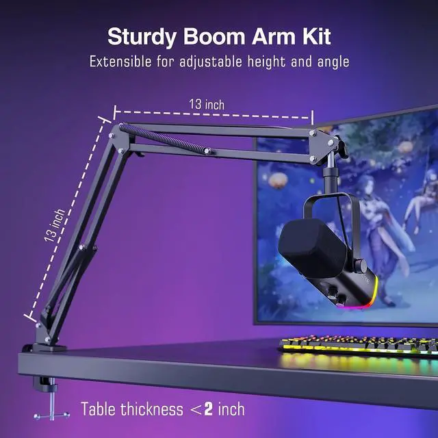 Alt view image 7 of 7 - FIFINE XLR/USB Gaming Microphone Set, Dynamic PC Mic for Streaming Podcasting, Computer RGB Mic Kit with Boom Arm Stand, Mute Button, Headphones Jack, for Recording Vocal Voice-Over-AmpliGame AM8T